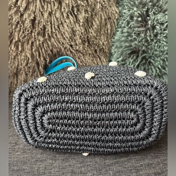 Talbots Navy Blue w/White Dots Raffia Shoulder Bag - Picture 5 of 13